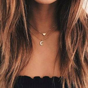 🔆Sale🔆DELICATE  LAYERED HEART & MOON NECKLACE